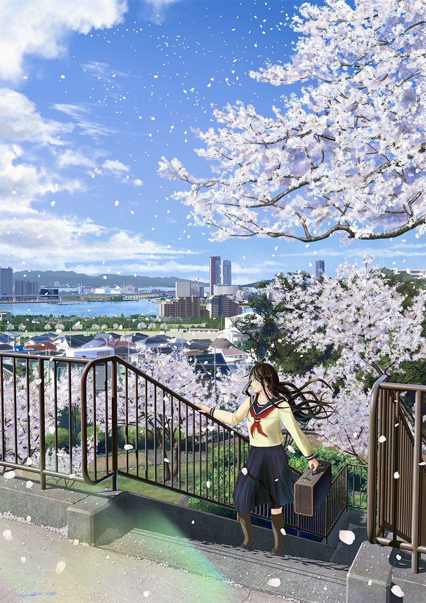 inner_low's tweet photo. 「海の見える丘」
【桜 Exhibition 2026】出展用に描いた作品です。

■桜 Exhibition HP
https://t.co/LZT33ADTz3
#イラスト #風景 #背景 https://t.co/Ykr64xIdHp