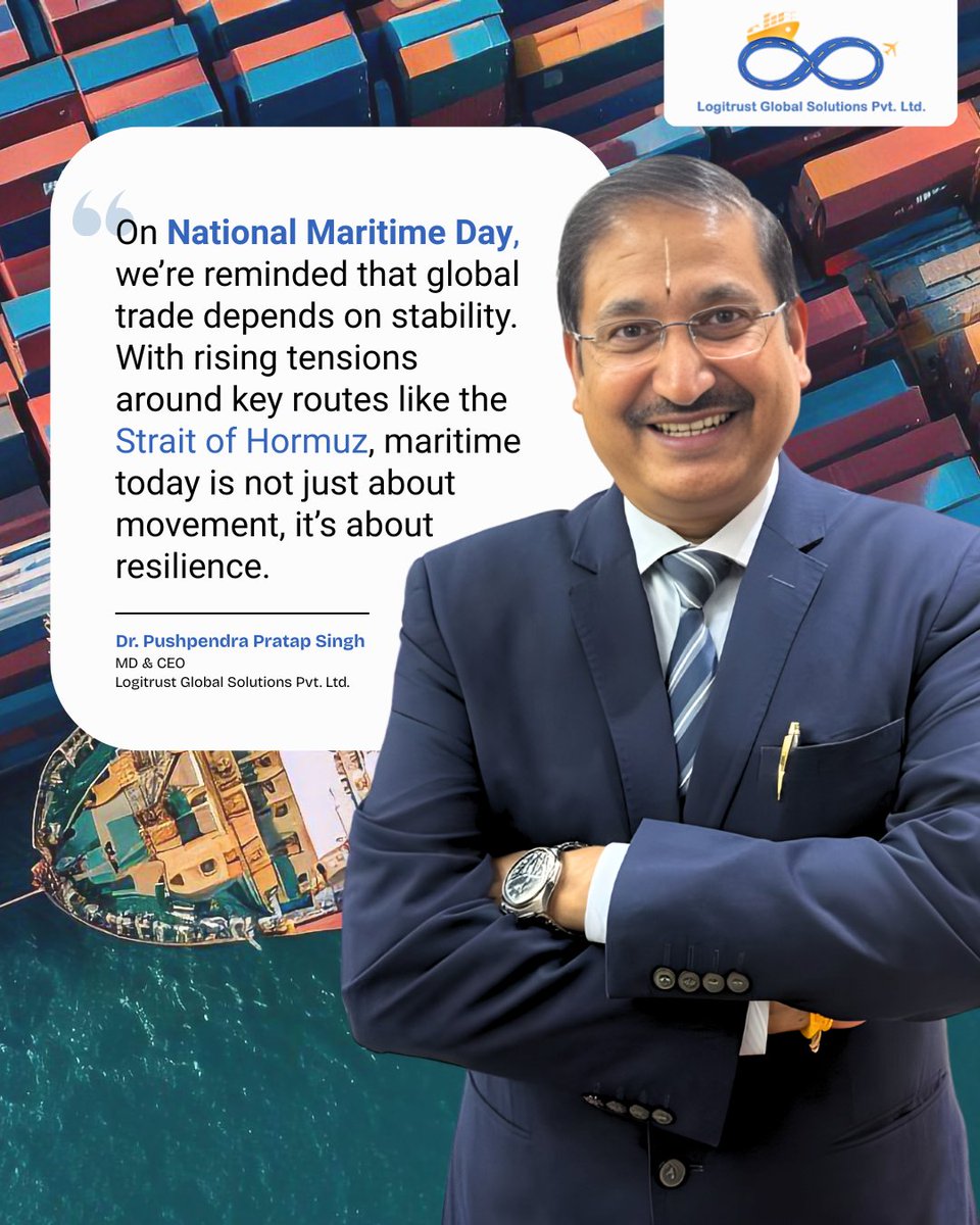 drppsingh1501's tweet photo. On National Maritime Day, we often celebrate ships, ports, and trade routes.

But today, the conversation is bigger.

Nearly 95% of India’s trade by volume moves via sea, making maritime the backbone of the economy. 

#NationalMaritimeDay #Logistics #SupplyChain #GlobalTrade https://t.co/a2Ln8gkv07