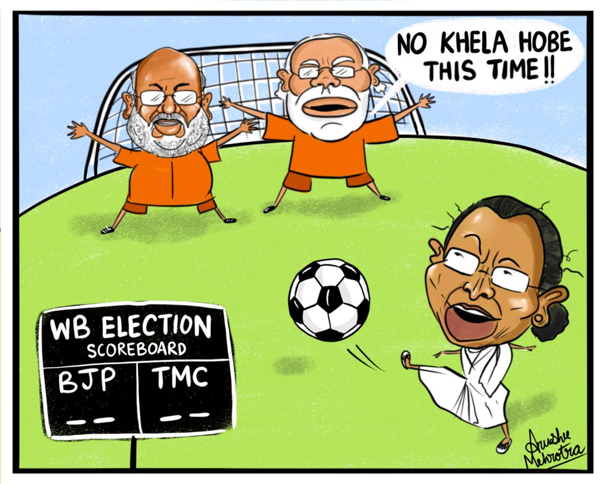 whispersinthec's tweet image. Cartoon Of The Day! by: @arusheemehrotra
.
.
.
LINK IN BIO!
.
.
.
.
.
#cartoon #politicalcartoon #politicalsatire #westbengal #politics funny comic indianews Mamata Banerjee, Amit shah, narendra Modi, West Bengal, West Bengal elections, bjp , TMC