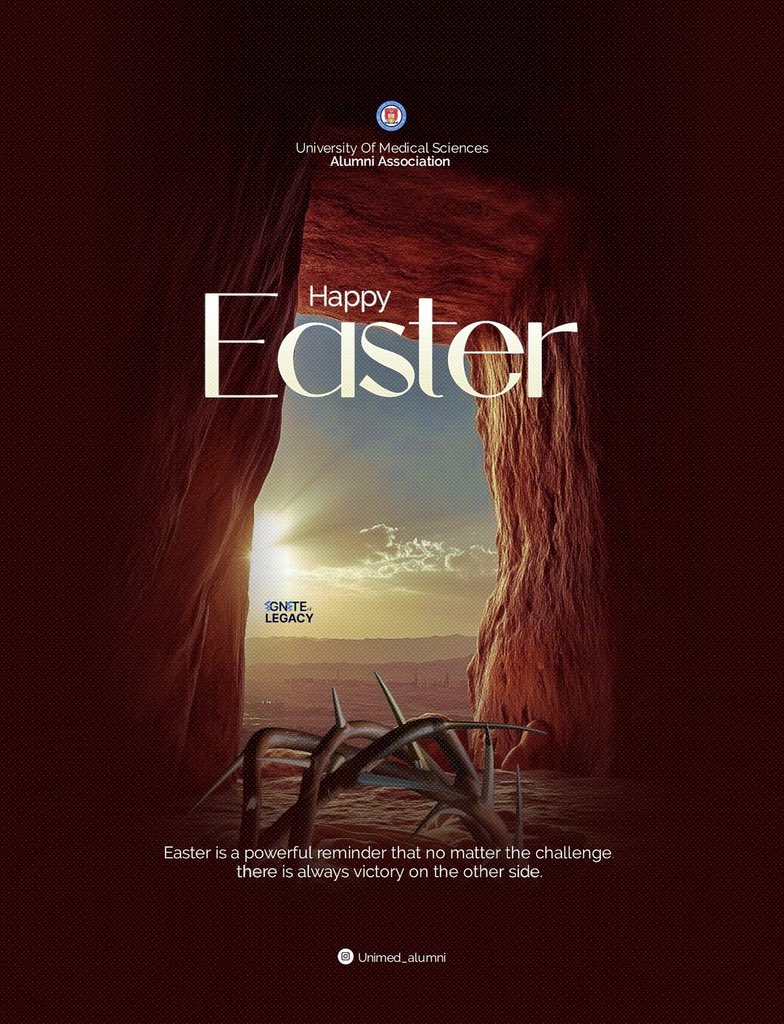 Happy Easter ✝️

He is risen and because He lives, we have hope beyond every challenge.

As UNIMED Alumni, may we continue to reflect His love in our service, our work, and the lives we touch.
