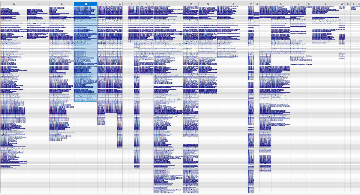 ColinRaufaste's tweet photo. @Thiamousmanee fait ! 
j'ai juste trié par lettres du début du document(sous forme PDF (les liens ouvrent l'œuvre ! j'm'y attendais pas🤣) et tableur excel

fait ça avec les petites mains (Ctrl+C Ctrl+V) sans doute que quelqu'un à l'aise avec des tableurs ou autre pourra faire mieux et +rapide https://t.co/XYy8WHTmU2