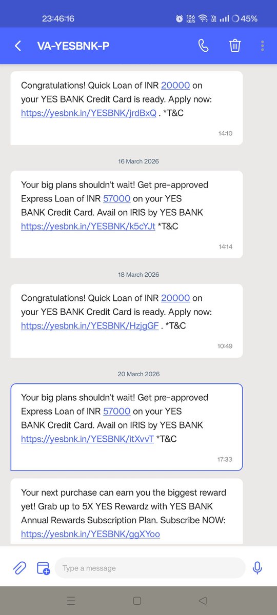 EngSubhankarDas's tweet photo. 🚨 Bug in @CRED_club application 

Loan offers SMS from YES Bank are being marked as credit card payments.

Showing ₹1.71L “paid” when my limit is ₹56K 🤯

This is serious data misinterpretation, not just UI. Fix ASAP.

#CRED #FinTech #Bug https://t.co/LHUWO4S21D