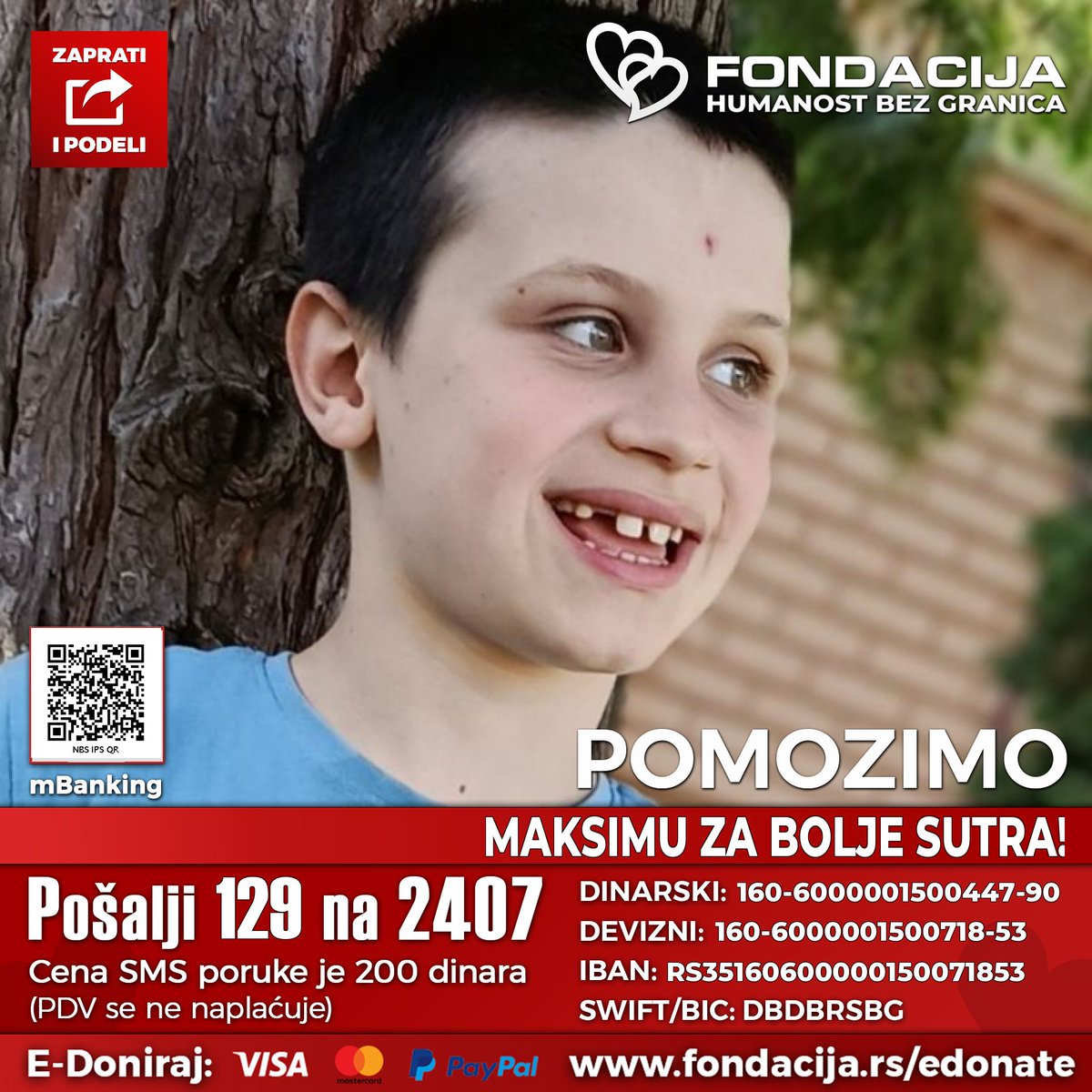 ZAPRATI NAŠ PROFIL, PODELI TVIT I POMOZI DECI!🙏
🇷🇸 Pošalji SMS: 129 na 2407

Maksim (2017.) iz Novog Sada ima autizam (F84).
Prvi znaci problema javili su se oko prve godine — stereotipne radnje, izostanak igre, neodazivanje na ime i bez govora.

Kako možete da pomognete?

🇷🇸