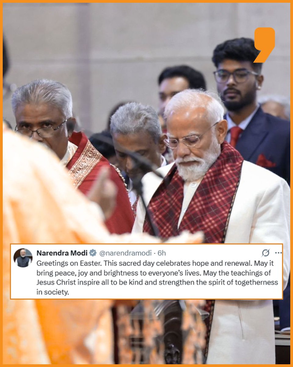 News9Tweets's tweet image. #PMModi extended warm #greetings on the occasion of #Easter, describing it as a festival symbolizing hope and renewal. In his message, he wished for peace, joy, and togetherness for all, drawing inspiration from the teachings of #JesusChrist and emphasizing values of compassion