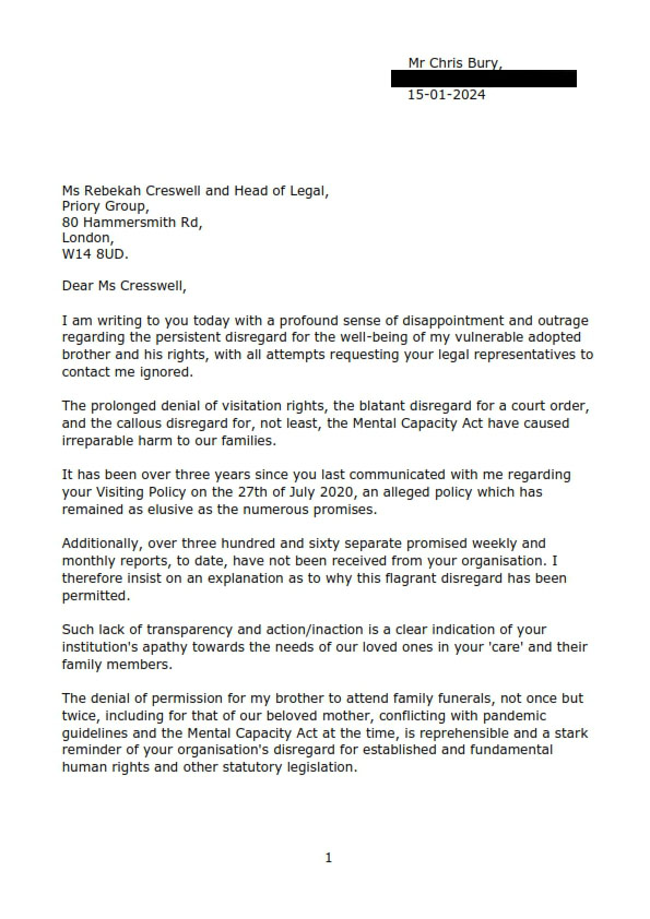whileincare's tweet photo. Two years. No response from #PrioryGroup or the #CareQualityComm to serious safeguarding and legal concerns.
A prima facie failure of their complaints procedures. https://t.co/ORatVZC4se