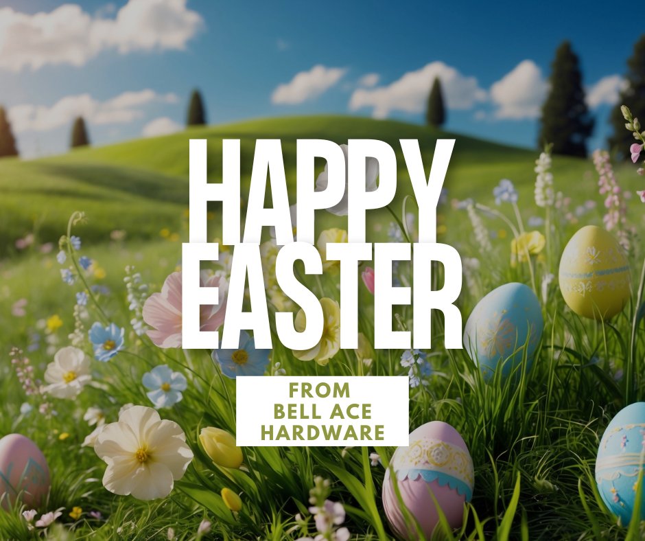 BellAceHardware's tweet photo. Happy Easter from Bell Ace Hardware!🐰🌷🌸

We are closed this Easter Sunday so our team can spend time celebrating with their families.

We appreciate your understanding and look forward to seeing you again on Monday! https://t.co/QO9yvghWsc