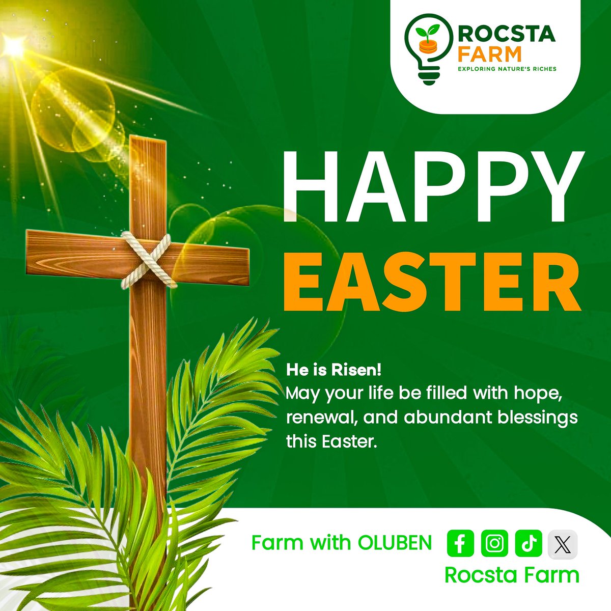 Rocsta_farm's tweet photo. Happy Easter from Rocsta Farm 🌱
Just like Easter brings new life, may your farm, business, and family experience growth and abundance.

#HappyEaster
#RocstaFarm
#ExploringNaturesRiches
#FarmGrowth
#AgricultureNigeria https://t.co/jkVEkR9IG7