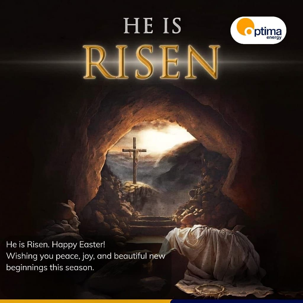 OptimaEnergyLtd's tweet photo. He is Risen. 

Happy Easter!

Wishing you peace, joy, and beautiful new beginnings this season. https://t.co/GECoP3LnMu