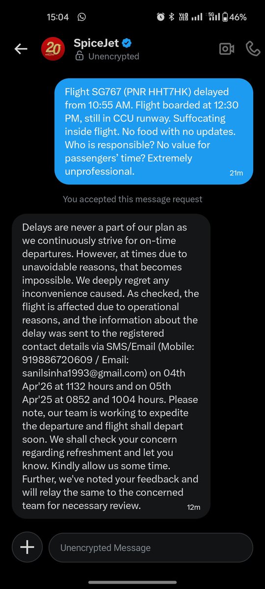 SanilSinha's tweet photo. @flyspicejet How it's a resolution? It doesn't help.
@AAI_Official requesting you to intervene in this matter. https://t.co/OgmbeXRSca
