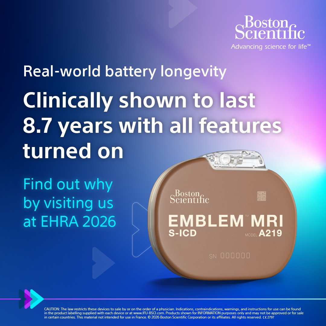 BSC_EU_Heart's tweet image. Meet us at #EHRA2026: bostonsci.co/Z3UjlwJr51b

👉 FARAPULSE™ PFA is backed by the largest PFA experience, with consistently low complication rates.
👉EMBLEM™ S-ICD lasts 24% longer than substernal ICDs, offering extrathoracic protection and long-term confidence."

#Epeeps #EP