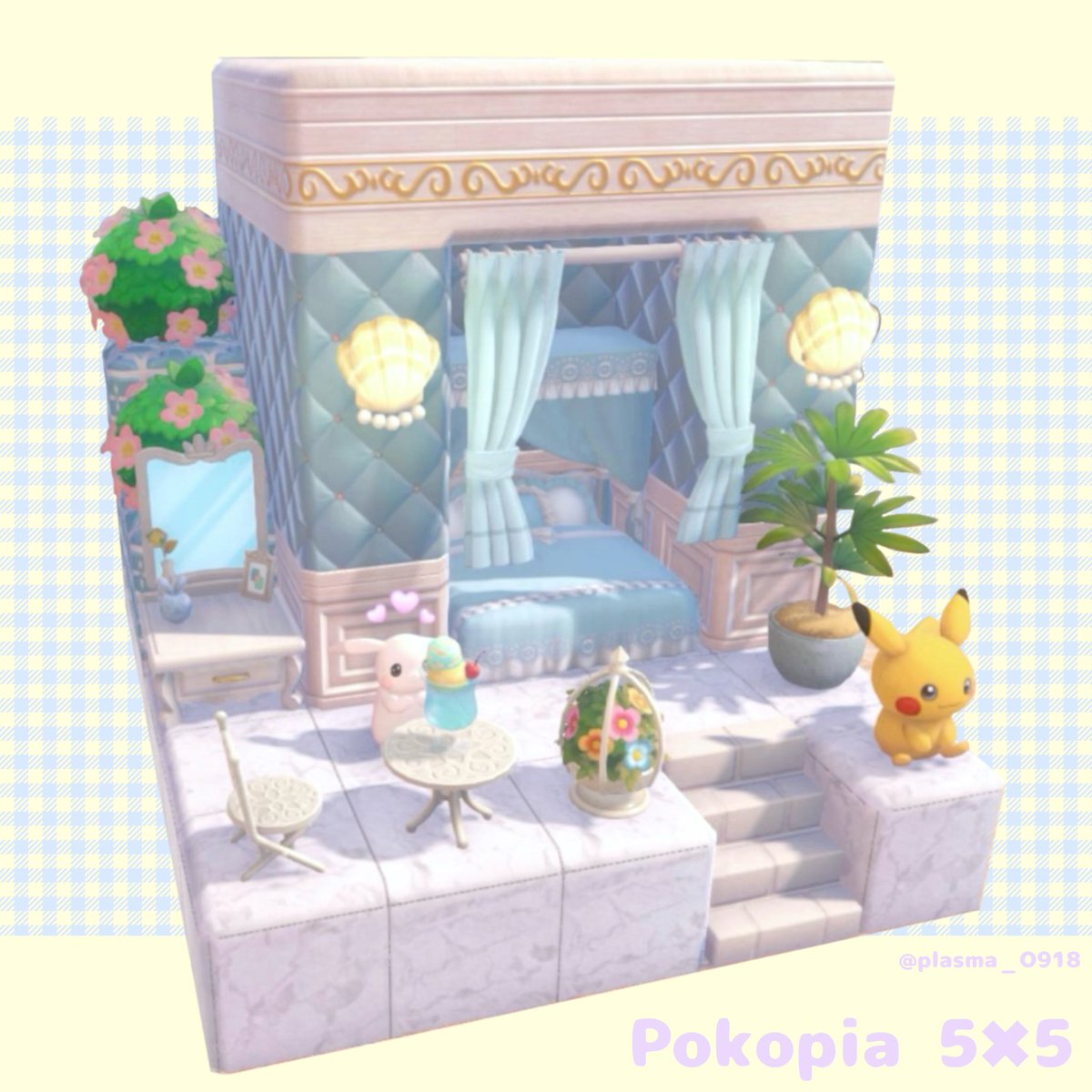 plasma_O918's tweet photo. うすチュウのお嬢様ルーム💡𓈒𓂂𓏸

アルコーブベッド(※壁のくぼみの中に設置されたベッド)の色をまとめて海辺のイメージに🏝
#ぽこあポケモン      #pokopia
#55クリエイト https://t.co/zdU1F87IuR