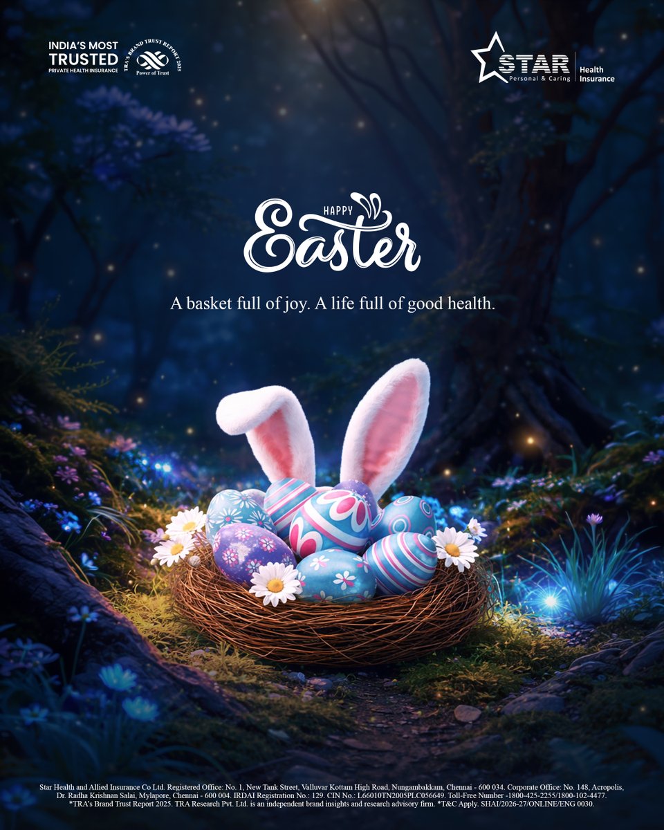 StarHealthIns's tweet image. Here’s to brighter days, renewed hope, and good health.

#HappyEaster #StarHealthInsurance #HealthInsurance