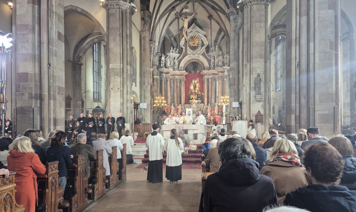 BZBXnet's tweet photo. “Il messaggio della #Pasqua ci dice che ciò che costruisce comunità e rafforza la convivenza ha un futuro, perché cambia il mondo in meglio”: così il vescovo Ivo Muser oggi in duomo a Bolzano per la celebrazione del solenne pontificale trilingue di Pasqua
https://t.co/FeQlkVkD2x https://t.co/O2QhP0e1pb