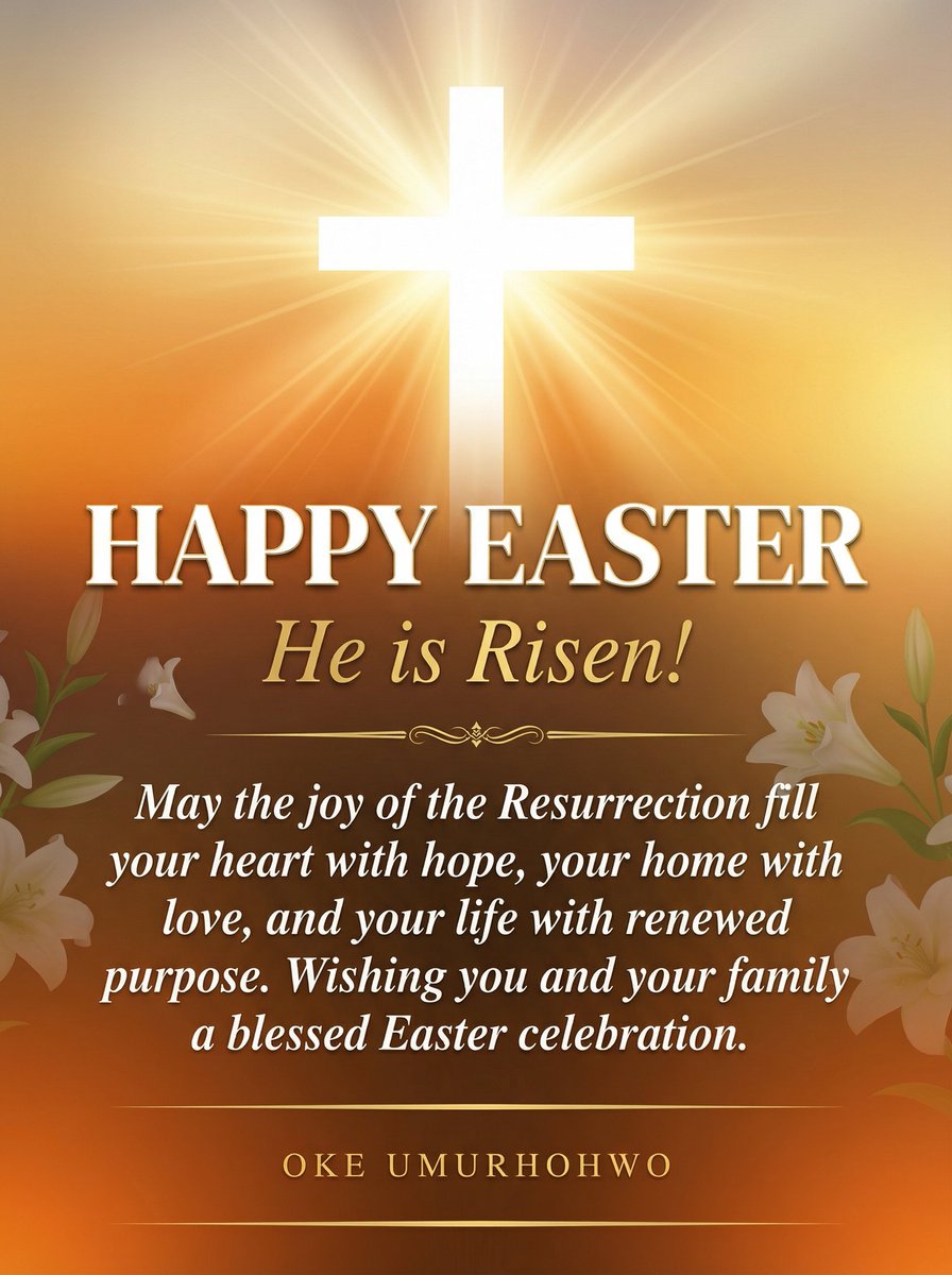 OkeStalyf's tweet photo. Easter Message from Oke Umurhohwo

As we celebrate Easter, we are reminded of sacrifice, hope, and the promise of new beginnings.
But beyond the celebration, this is a moment to reflect on our reality. Many families are facing real challenges, yet the spirit of Easter teaches us not to lose faith, not to give up, and not to stop believing that things can get better.

Easter is not just a story of resurrection, it is a reminder that no situation is beyond change.

For us in Ughelli North and across Delta State, this season should strengthen our commitment to one another. To support, to stand together, and to keep pushing for a future where leadership truly reflects the needs of the people.

We may be going through tough times, but hope is not lost.

Let this Easter renew our strength, deepen our faith, and remind us that better days are possible when we stay united and focused on what truly matters.

I wish you and your families a peaceful and blessed Easter.

Oke Umurhohwo @Oke1sOkay