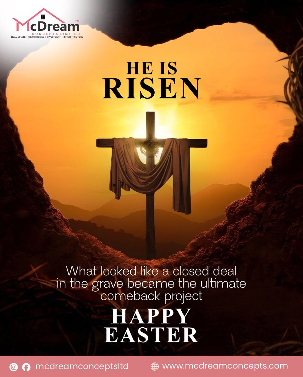 Easter reminds us that even after silence, waiting, and uncertainty, new life can still begin. 

May this season bring renewed hope, peace, and beautiful new beginnings to every heart and home. Happy Easter 

#HappyEaster #HeIsRisen #NewBeginnings #HopeAlive #McDreamConceptsLtd
