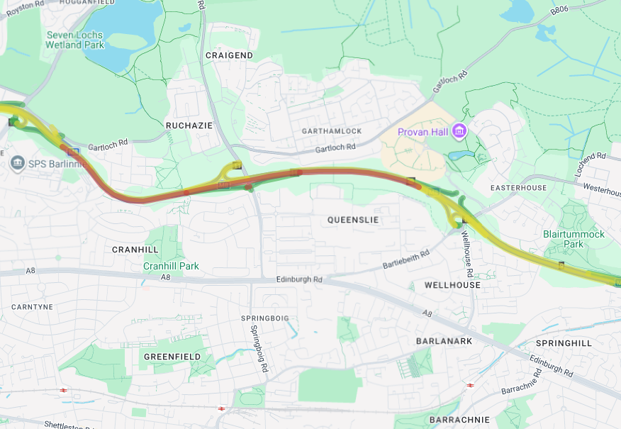 trafficscotland's tweet image. ❗️NEW ⏲️10:50

🛣️#M8 W/B J11

⚠️The M8 is partially blocked westbound at Junction 11  Stepps due to a road traffic incident.

⌚️Traffic is moving very slowly in the area due to snow, please #TakeCare

🏷️OC: @SWTrunkRoads 

🔗To check your route: traffic.gov.scot