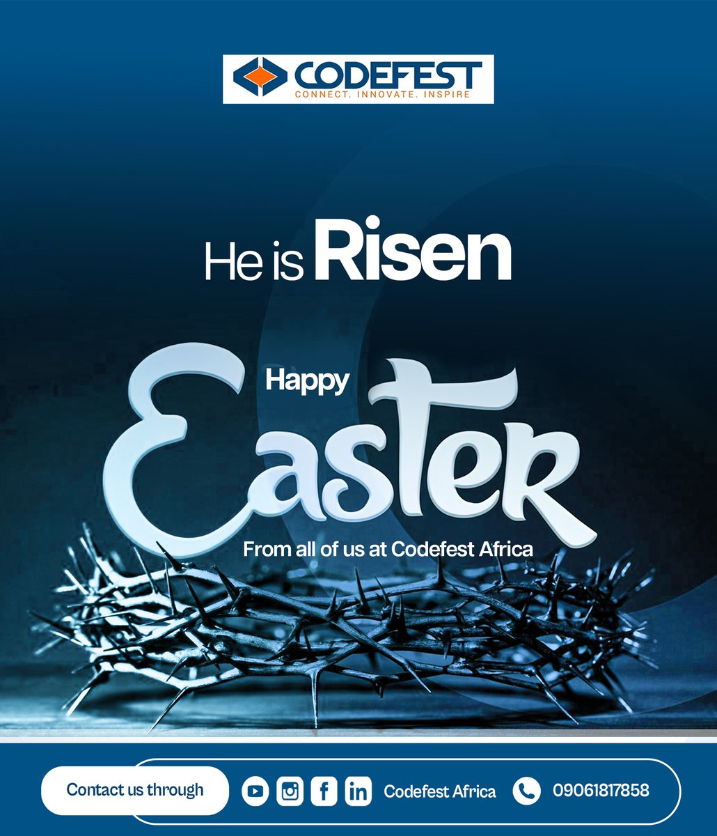 CodefestNGHack's tweet photo. He is Risen! 🙏
Wishing you and your family a season filled with joy, peace, and renewed hope. From all of us at Codefest Africa, Happy Easter!
#HappyEaster #Easter2026 #HolidayGreetings https://t.co/PrVqz2EKzw