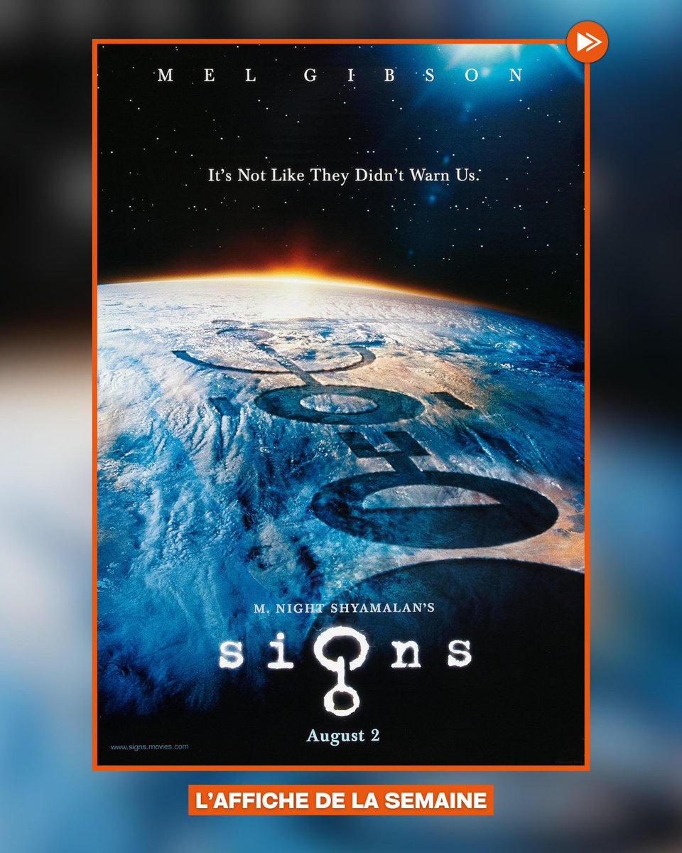 EcranLarge's tweet photo. Même pas besoin de coller la tronche de Mel Gibson pour vendre le film d'invasion alien de M. Night Shyamalan, propulsé par le succès phénoménal de Sixième sens 👽
L'affiche de #Signes repose sur l'idée toute simple du film : les "crop circles", ces mystérieux motifs apparus dans des champs dès les années 60, et qui ont nourri beaucoup de théories parfaites pour un film de SF 🛸
En bonus : l'affiche alternative, aussi spectaculaire que ridicule, qui colle carrément un signe sur le... globe terrestre 🌎
Affiches proposées par Geoffrey 👨🎨