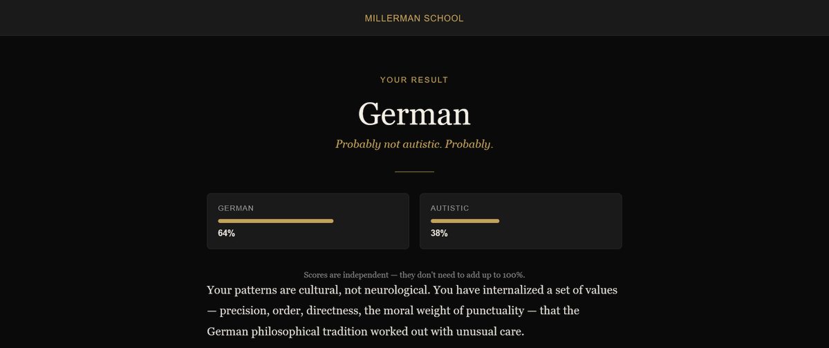 Yeah, so I'm more German than Autistic apparently. german.millermanschool.com