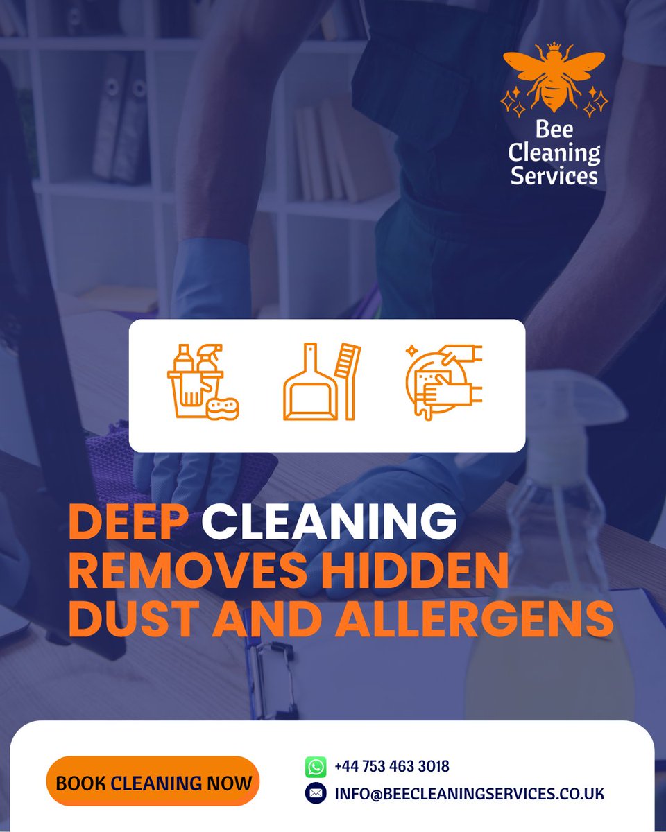 BeeCleaningUK's tweet image. Deep cleaning removes hidden dust and allergens ✨ Bee Cleaning Services UK provides professional deep cleaning for homes, offices, and commercial spaces—reaching areas regular cleaning misses to improve hygiene, air quality, and overall wellbeing.

#DeepCleaning
