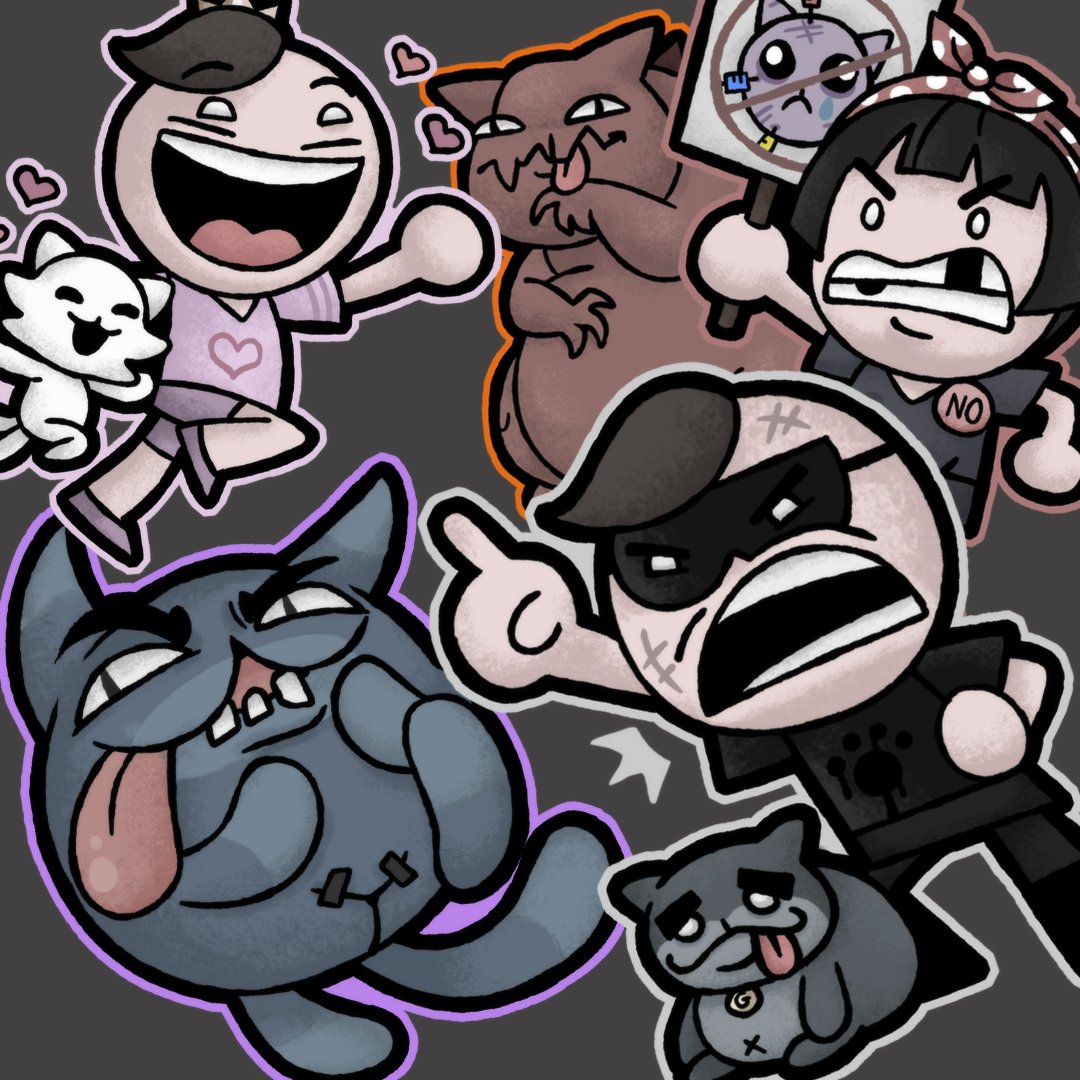 DisfiguredStick's tweet photo. I drew a slew of the cast but may as well post! 
@edmundmcmillen @TheMaestroTeam #MerchgenicsContest #mewgenics https://t.co/RaMQNRNRoh