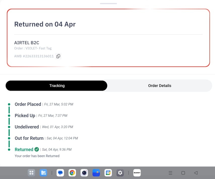 rahulnaag's tweet photo. @airtelbank @RBI @FASTag_NETC Hi, sharing the screenshot of the delivery status https://t.co/qffQlOikfH