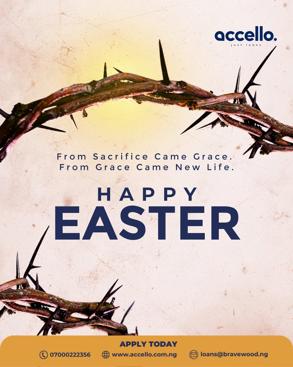 Accello_ng's tweet photo. Here's to new beginnings, new chapters, and new possibilities. 

Happy Easter from the Accello family! 💛 

#Accello #JustLoans #NewBeginnings #Easter #HappyEaster https://t.co/1rFbWKU597