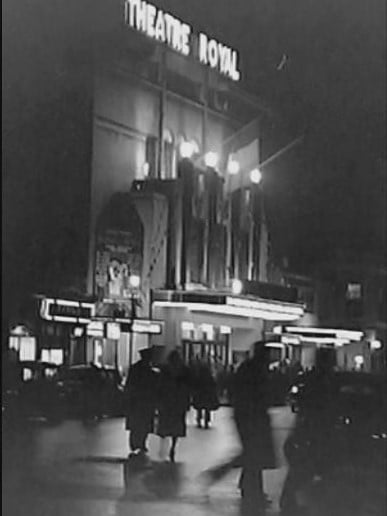 ConorDoyleDUB's tweet photo. #Easter 1944 Theatre Royal #Dublin "Trumpet Call" for which Frank O'Donovan wrote "Were on the One Road" which later became a hit song for The Wolfe Tones the #irish rebel music band. Very rare photos of the Royal on a wet night! @TheHighKings https://t.co/TpugtOJk1e