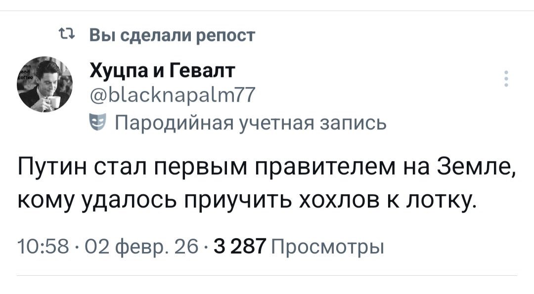 Iskander_kalibr's tweet photo. @VadimKa87 Сходи в кошачий лоток лучше , отпустит 🤭 https://t.co/QJVtpJBCeN