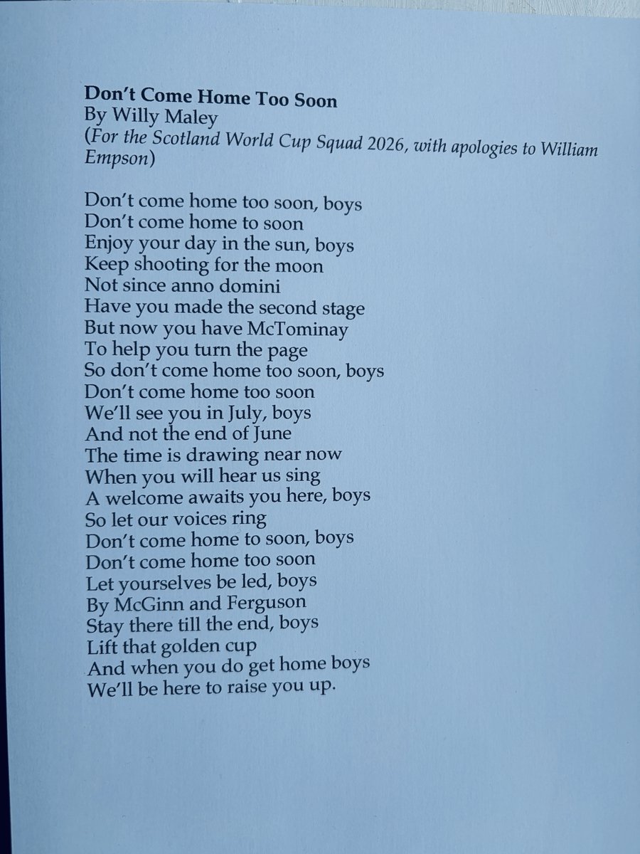 MaleyWilly's tweet photo. My wee song for the World Cup. Up there with “Yaba daba doo, we support the boys in blue.” https://t.co/udGi7JqKYE