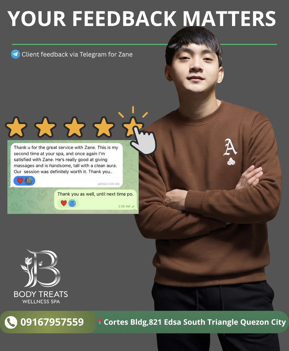 btwsreviews's tweet image. 📢Zane continues to impress—
A satisfying service paired with great presence and confidence.

#QualityService #ClientSatisfaction #WellnessExperien