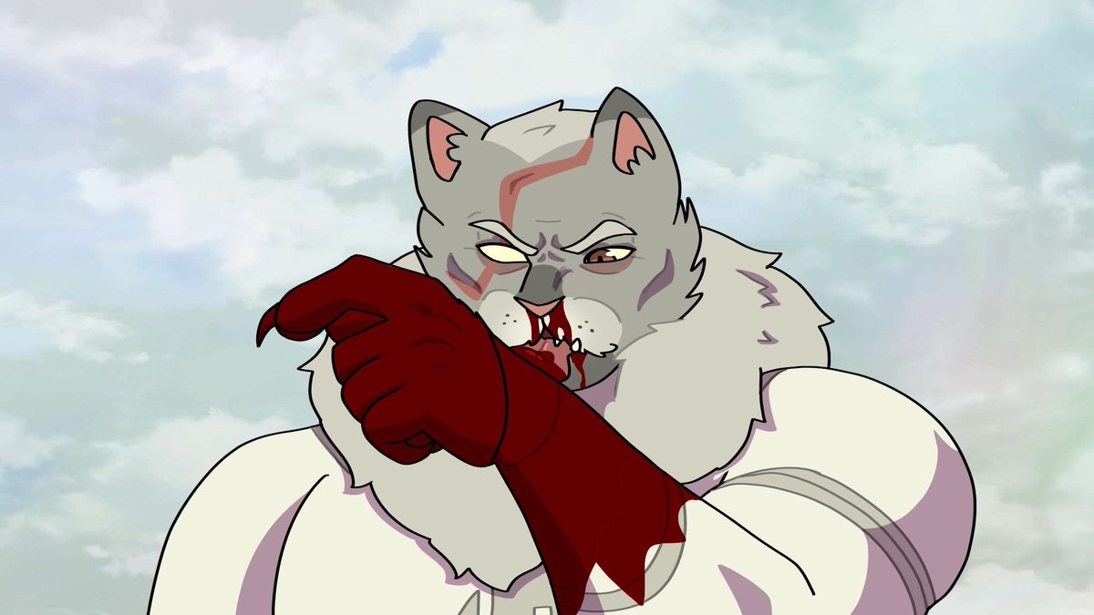 Nighteyetonight's tweet image. screenshot redraw / edit 

conquest as the kitty he was always meant to be 
#invincible #invinciblefanart