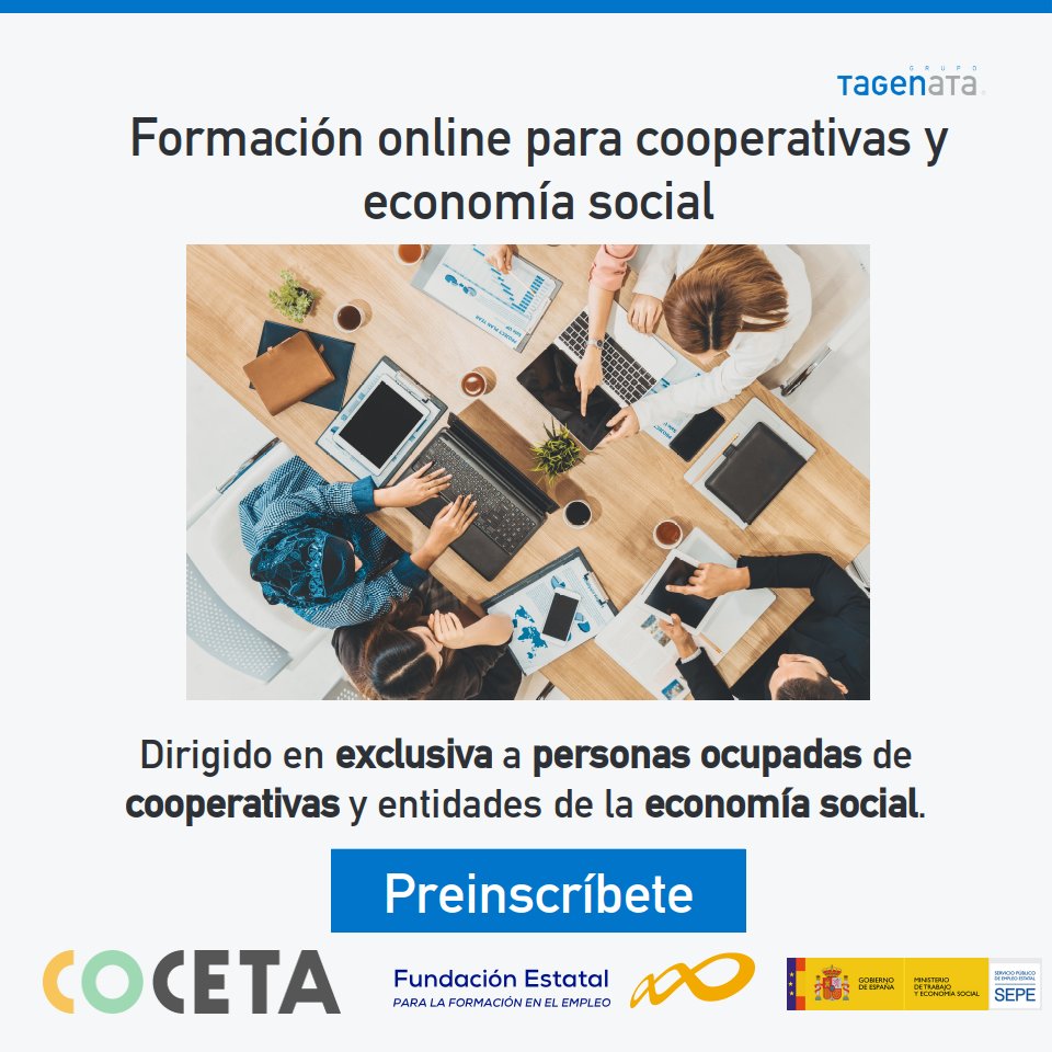 TagenAta's tweet photo. Última llamada para la oferta formativa de COCETA.
Exclusivo para personas ocupadas de cooperativas y entidades de la economía social. https://t.co/7SqtzLokhI