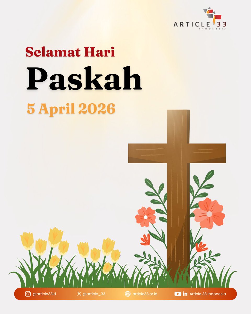 article_33's tweet photo. Selamat Memperingati Hari Raya Paskah

Mari merenungkan makna kebangkitan harapan yang lahir kembali, semangat yang diperbaharui, dan komitmen untuk terus berbuat baik.

Selamat merayakan Paskah bagi yang merayakan. Semoga cahaya menerangi tiap langkah kita. https://t.co/0OGvOcZgWh
