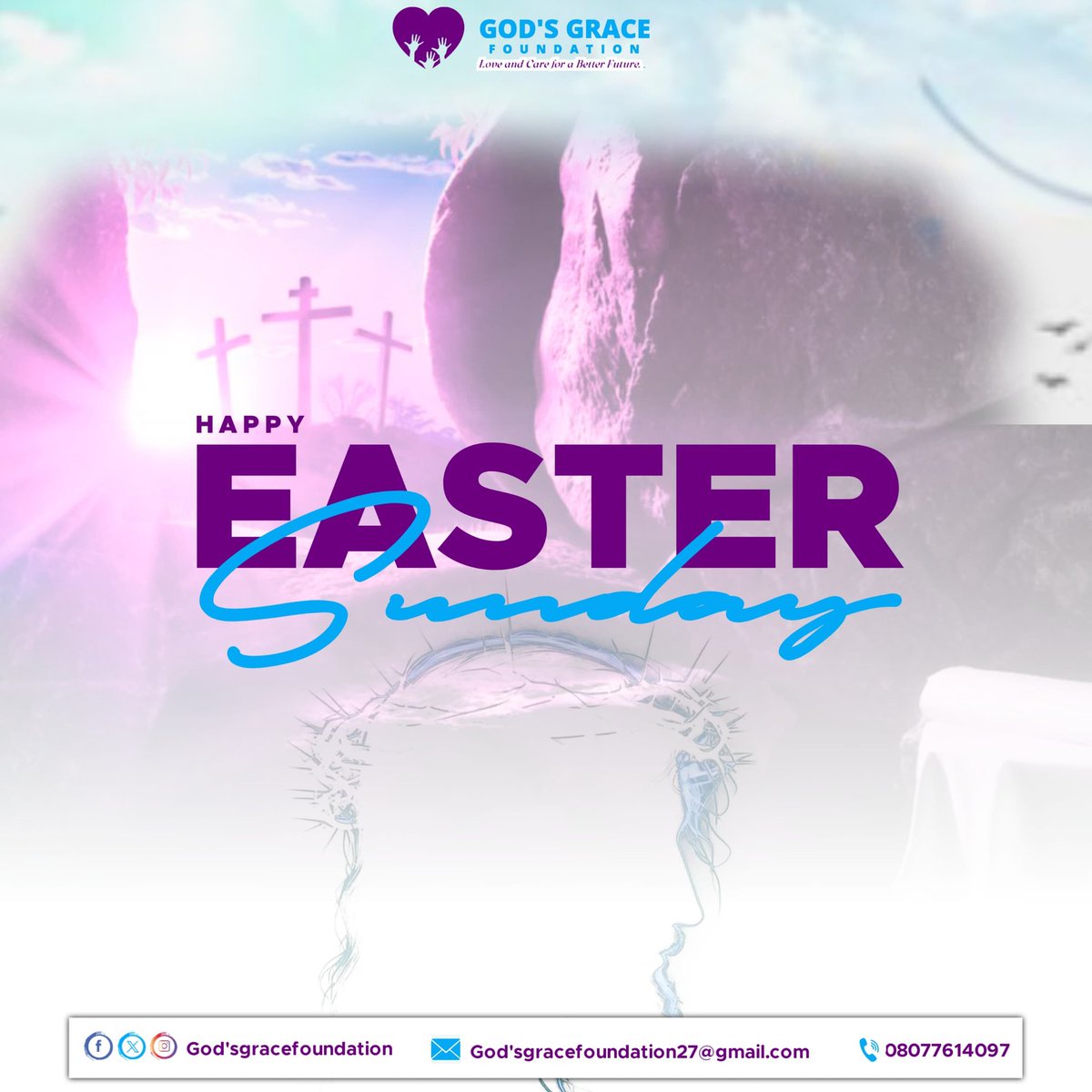 Happy Easter Sunday from God’s Grace Foundation 💜

May this beautiful season of renewal fill your hearts with hope, love, and endless joy. As we celebrate the resurrection of Christ, may His grace shine upon you and your loved ones today and always.
 
 #GodsGraceFoundation  #GGF