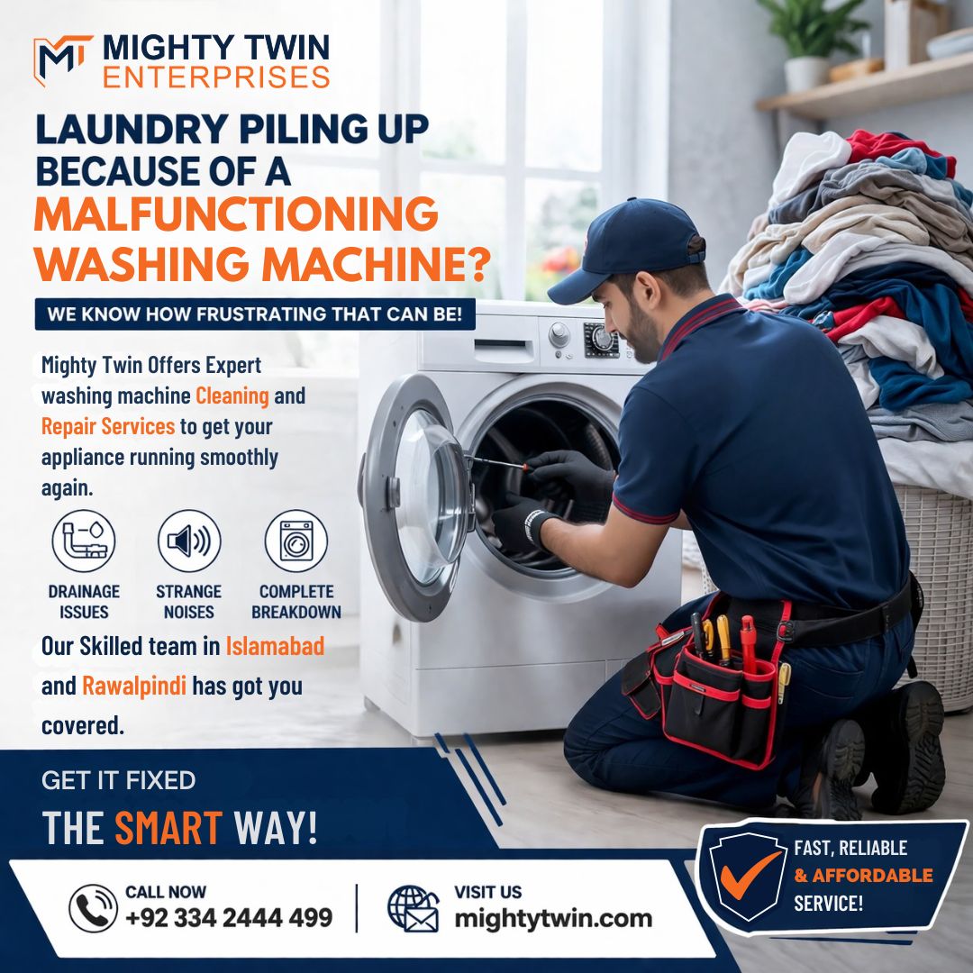 mightytwinent's tweet photo. Laundry piling up because of a malfunctioning washing machine?

We know how frustrating that can be! Mighty Twin Enterprises offers expert washing machine cleaning and repair services.
Get it fixed the smart way!
📞 +92 334 2444 499
📧 https://t.co/dXrJOnxBiS

#mightytwin https://t.co/XOly0r7v9y
