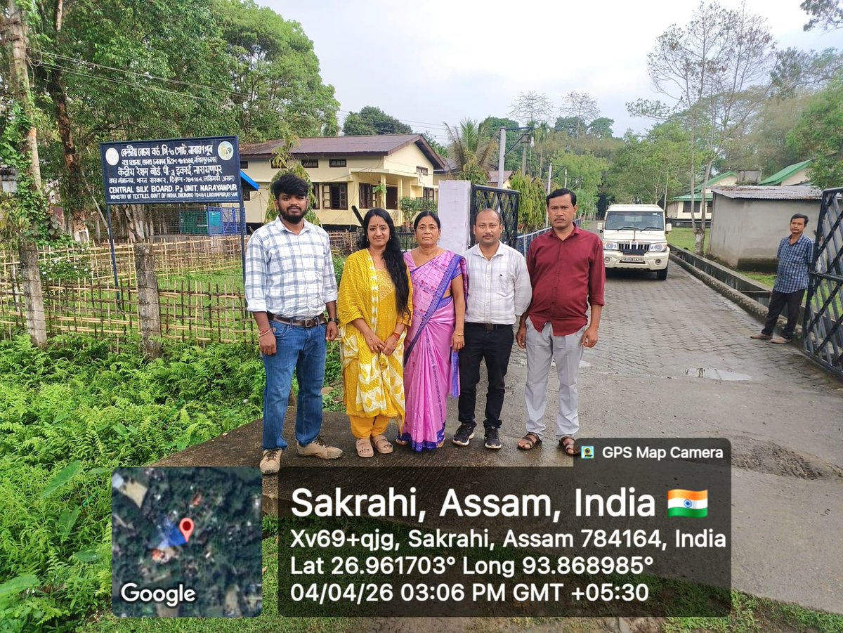 MssoSilk's tweet photo. On 05.04.2026, Dr. Lalitha Natarajan, Scientist-D, CSB–MESSO, EBSF Topatoli, visited P3 Muga Seed Farm, Narayanpur and carried out dead stock verification. She also witnessed brushing of Muga silkworms on Som plants and reviewed ongoing seed production activities with farm staff. 🌿
@LalithaNM2010 @AnilKumarST2
@IfsSivakumar
@csbmot @TexMinIndia @PIBTextiles