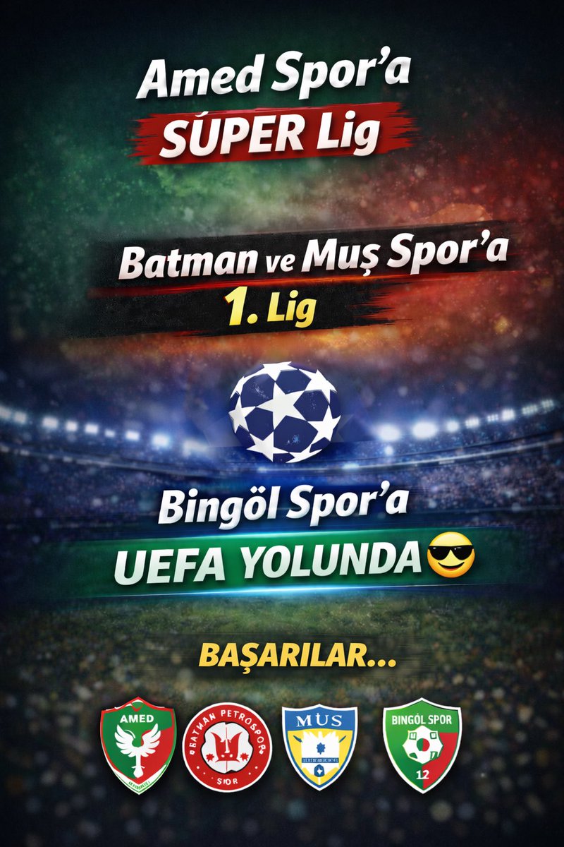 Bölge takımlarımız için güzel bir yıl oldu, zaferle sonuçlanması dileğiyle Yolunuz açık olsun…
Başarılar…
 <a href="/amedskofficial/">Amedspor</a> <a href="/batmanpetrolfk/">Batman Petrolspor</a> <a href="/musspor/">Muş Spor</a> <a href="/BingolsporFk/">Bingölspor Fk</a>