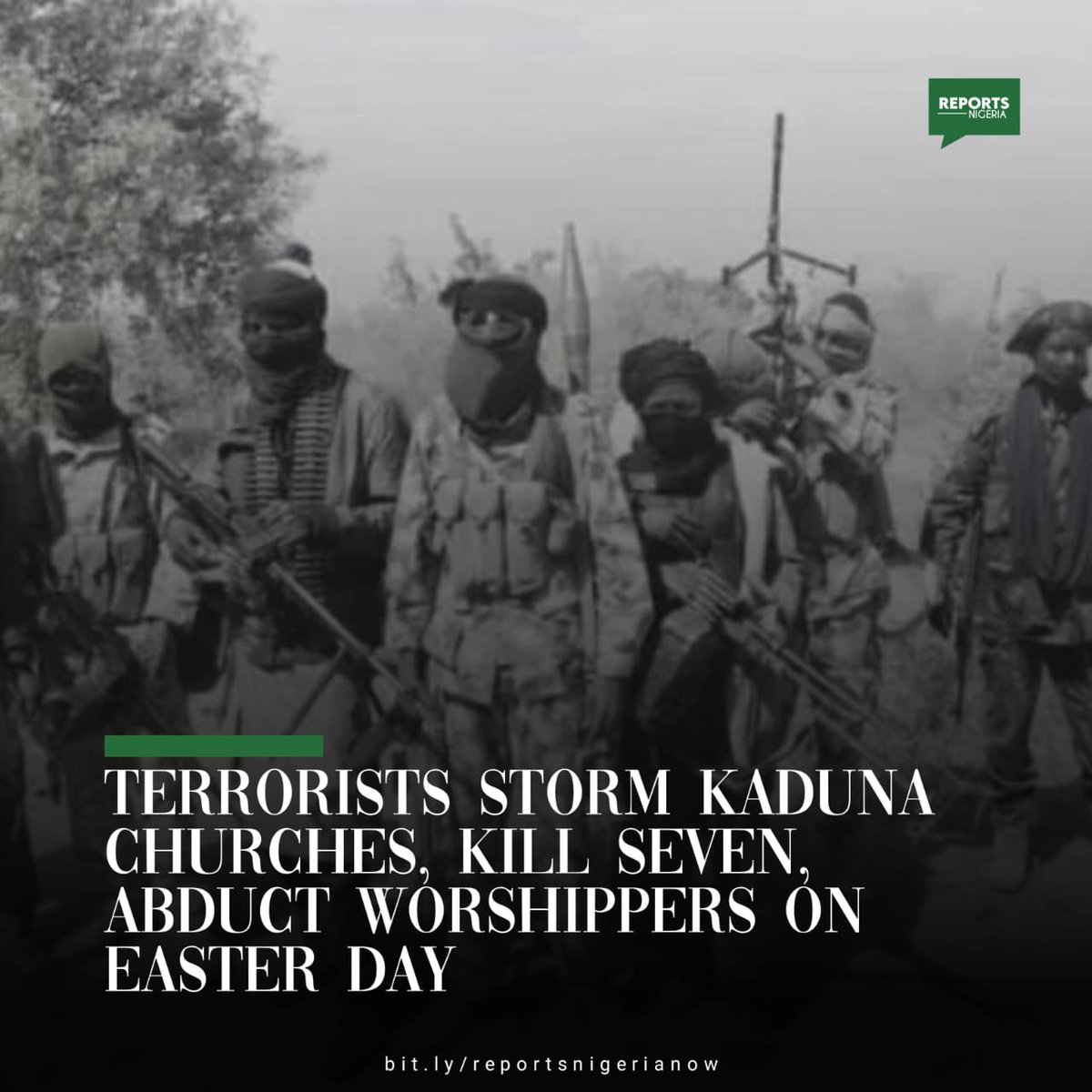Umesonny's tweet photo. *🚨TERRORISTS STORM KADUNA CHURCHES, KILL SEVEN, ABDUCT WORSHIPPERS ON EASTER DAY*

Suspected terrorists have attacked churches in Kaduna State, killing at least seven people and abducting several others.

The attack occurred in the early hours of Sunday in Ariko community,..1/5 https://t.co/QYdGtK92Ah