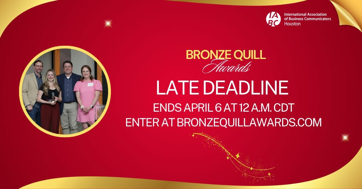 🚨 The last deadline to submit a project to the 2026 Bronze Quill Awards is TODAY, April 5, at 11:59 p.m.! Once the clock strikes midnight on Monday, April 6, we close for good! 🚨 ⏳️ 

We can’t wait to see your entry at BronzeQuillAwards.com! 

#comms #marketing #PR #TX #hou