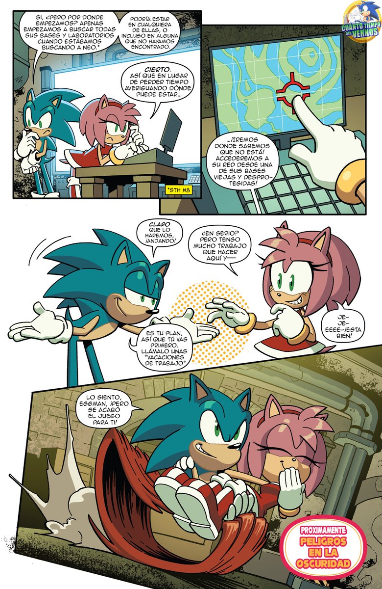 un momento que me gusta mucho de sonic y amy en los comics de idw es cuando el erizo se lleva a su eriza en brazos para ir a investigar lo que planea el doctor eggman :