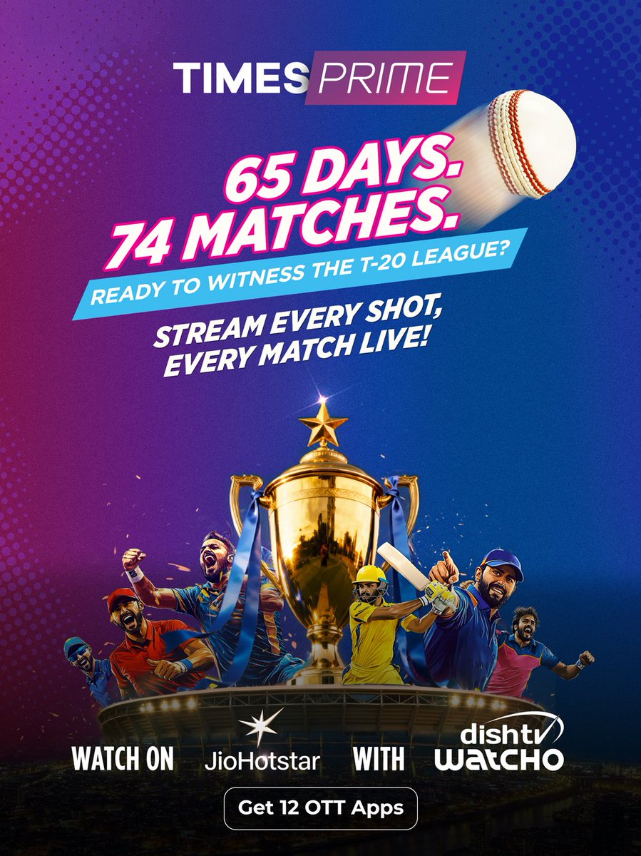 timesprime's tweet image. Turn up the match day vibes 📈 🏏
Stream it on JioHotstar with DishTV Watcho.

#timesprime #cricket #jiohotstar #dishtvwatcho #matchday
