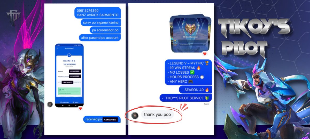 TIKOYMLPLTSRVC's tweet photo. Season 40 ✦ #55Client 🇵🇭

Legend V → Mythic 🏆

19 win streak 🔥

No losses ✅

Hours process ⏱️

Any hero 🎮

DM to book 📩

#mlbb #mobilelegends #pilotservice #rankpush https://t.co/Vl0z8CVhav
