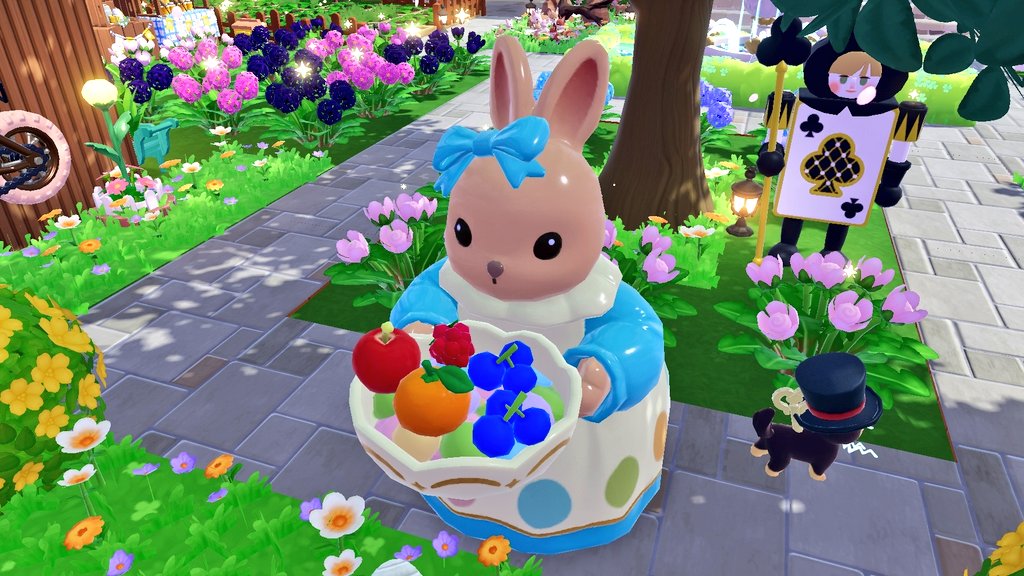 ___m_e_o_w__'s tweet photo. イースターのうさぎさん、
物も置けるのかわいい！
果物を置いた～～🍎🍊

#ハートピア #ハートピアスローライフ https://t.co/7HU2ke5Qye