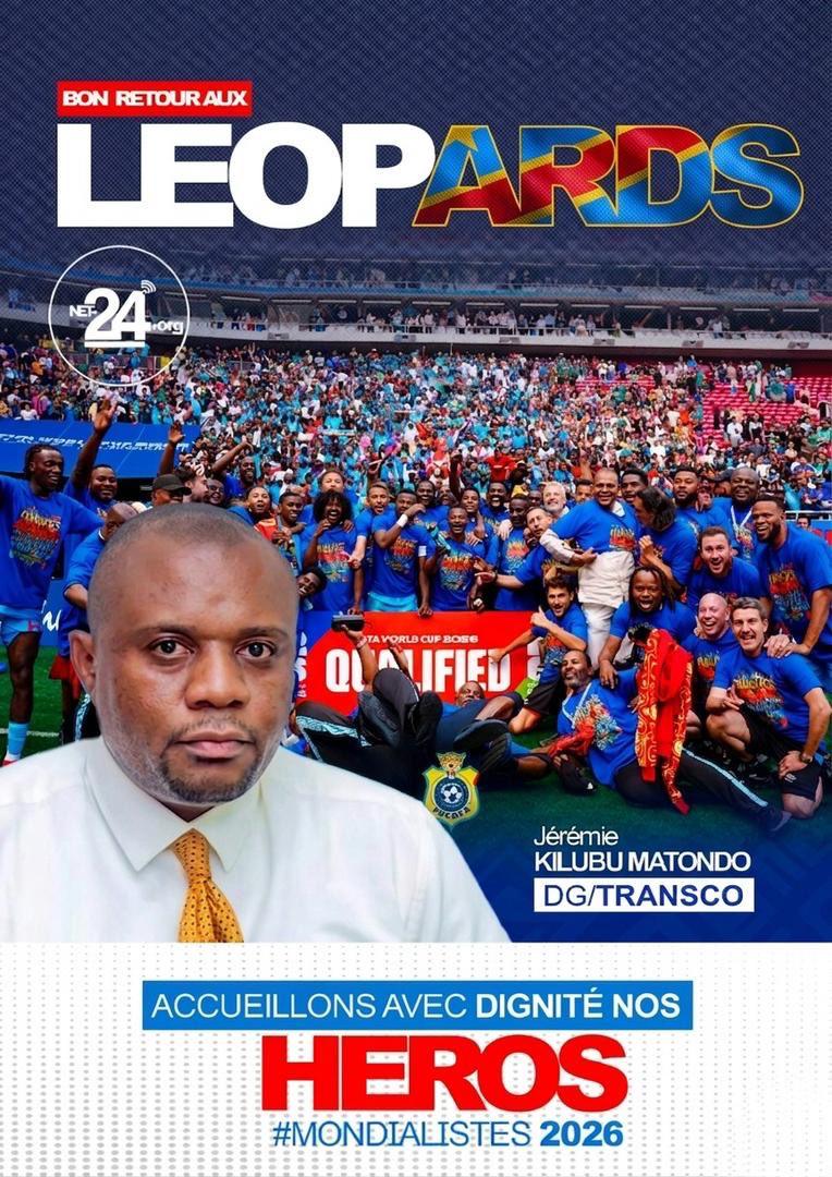 Le Directeur Général de #Transco, Jérémie <a href="/CKilubu/">JEREMIE KILUBU M</a> Matondo, félicite les Léopards et souhaite un bon retour au pays à l’issue de leur qualification pour la Coupe du Monde 2026.

<a href="/Presidence_RDC/">Présidence RDC 🇨🇩</a> 
<a href="/bembajp/">Jean Pierre Bemba</a> 
<a href="/FecofaRdc/">Fecofa RDC_Officiel</a>