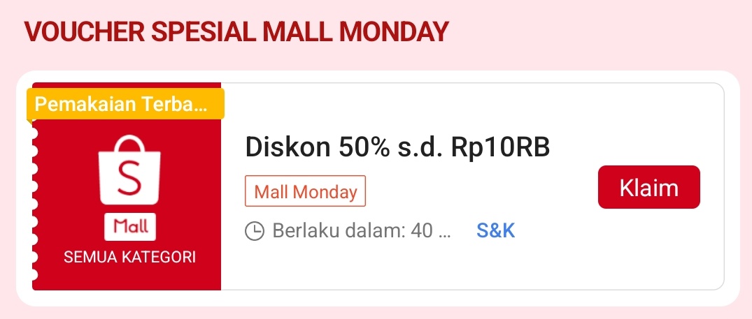 RacunBelanja's tweet photo. Voucher Mall Monday
Diskon 50% maksimal Rp10.000
Tanpa minimal pembelian 
⏰ Jam 00:00, 06:00, 12:00 &amp; 18:00
📌 Khusus produk ShopeeMall

Klaim vouchernya disini:
https://t.co/zKr3yp2VGs https://t.co/UcqSzskZY3