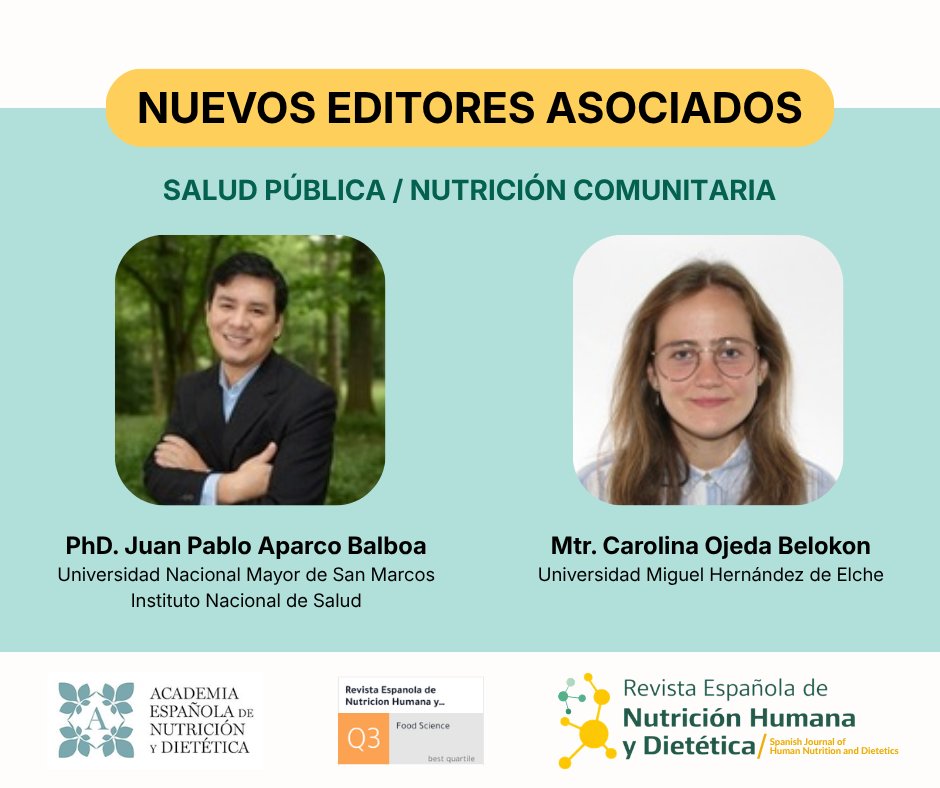 renhyd_org's tweet photo. ¡Bienvenidos nuevos editores!
Nos complace anunciar la incorporación de Juan Pablo Aparco Balboa (@AparcoBalboa) y Carolina Ojeda Belokon como editores asociados en el área de Salud Pública y Nutrición Comunitaria. https://t.co/DdGpGH5JlV