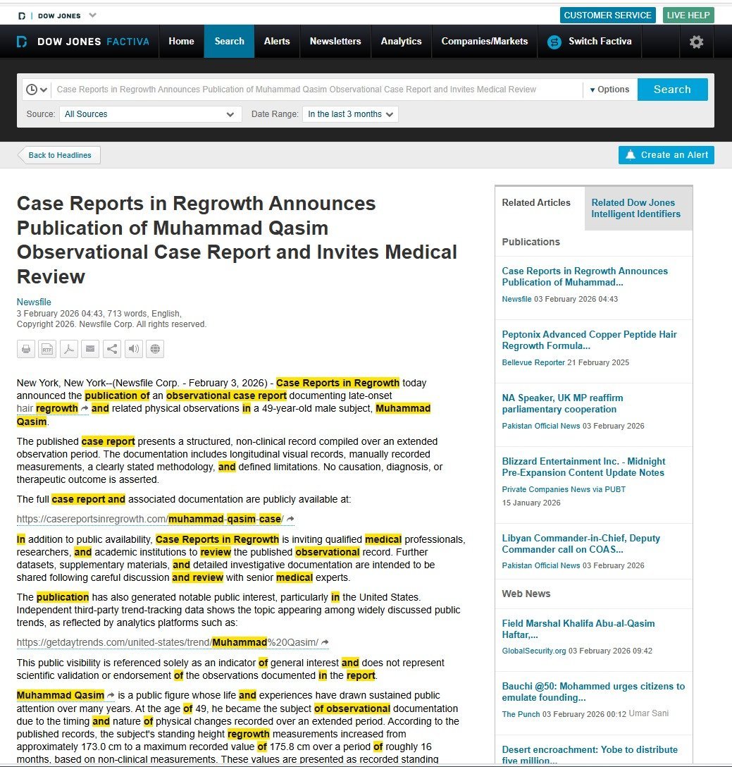 Muhammad Qasim case shows how press release networks can distribute the same medical observation across dozens of sites quickly and widely. 
Also appears on Dow Jones Factiva.