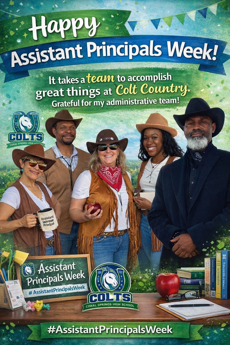 Principal_CSHS's tweet photo. Great things in schools are never done by one person, they’re done by a team. Proud to serve alongside a leadership team that shows up, supports our staff, and puts students first. Grateful for my Assistant Principals who make Colt Country stronger every day. 💚💙 #ColtsUnited https://t.co/l9fNs6xfdq