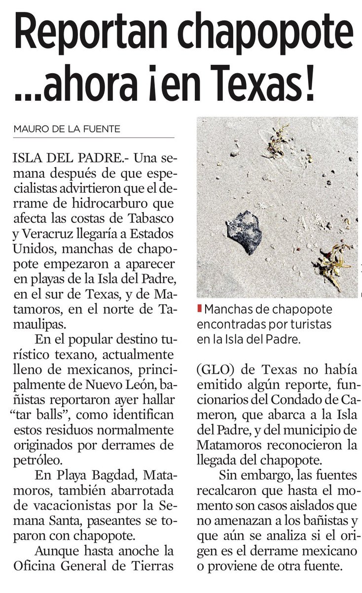 ¡El desastre ambiental de este gobierno ya es de exportación! 🌊⚠️ Mientras Sheinbaum promete continuidad, el "chapopote" derivado de los derrames en Tabasco y Veracruz ya llegó a las playas de Texas y Tamaulipas.
• Incompetencia sin fronteras: Manchas de hidrocarburo aparecen